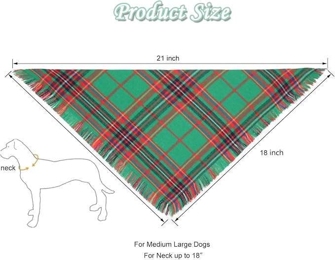Christmas Dog Bandanas 2PCS-Large, Winter Classic Red Green Plaid Dog Scarf - Image 2