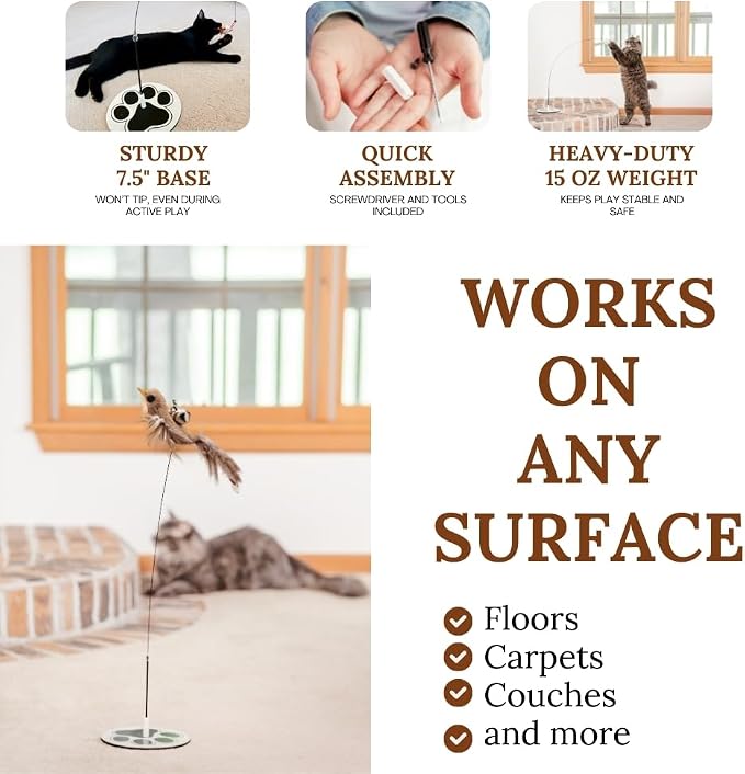 Cat Toys for Bored Indoor Adult Cats Any Surface Base Wand Stimulation Toys for - Image 3
