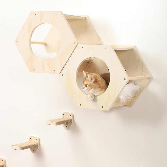 KATRIS Cat Shelves with 3 Steps Scratcher Post & Hammock, Wall Mounted Climbing - Image 7