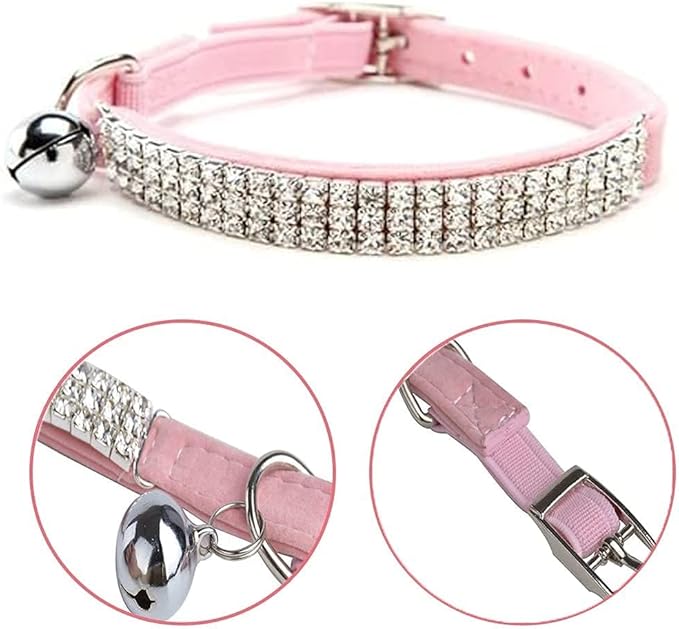 CHUKCHI Soft Velvet Safe Cat Adjustable Collar Bling Diamante - Image 2