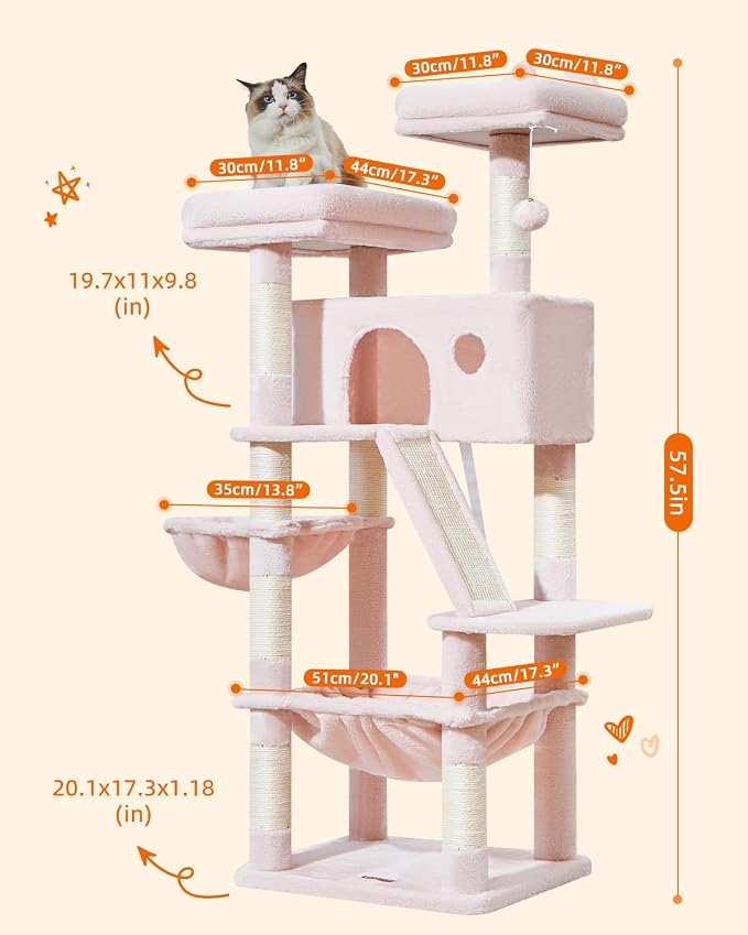 Taoqimiao Cat Tree 57.5-Inch, Cat Tower - Image 2