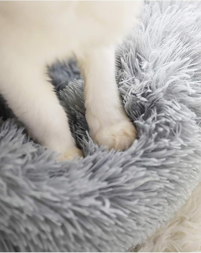BODISEINT Faux Fur Dog Bed, Shag Round Anti-Anxiety Pet Calming Doughnut Cuddler - Image 7
