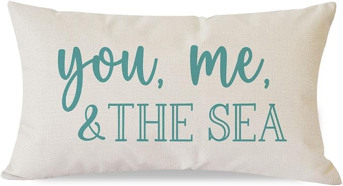 PANDICORN Summer Beach Throw Pillow Covers 12x20 Inch Blue Words You Me and The by PANDICORN