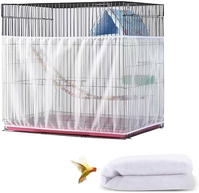 Large Bird Cage Cover, Bird Cage Seed Catcher, Adjustable Soft Airy Nylon Mesh by DECKALY