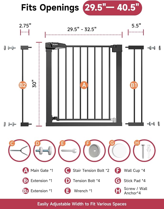 Baby Gate for Stairs, 29.5-40.5" Dog Gate for Doorways, Walk Thru Auto Close - Image 7