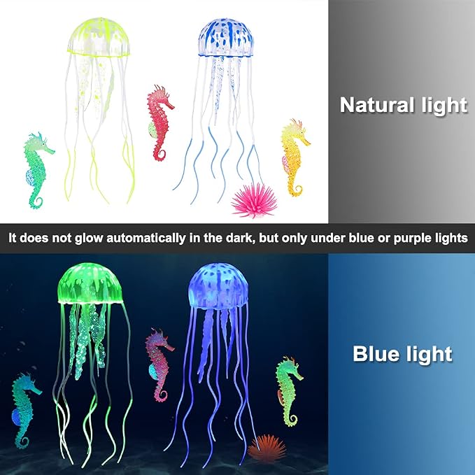Lpraer 6 Pieces Glow Aquarium Ornaments Artificial Glow Floating Jellyfish - Image 2