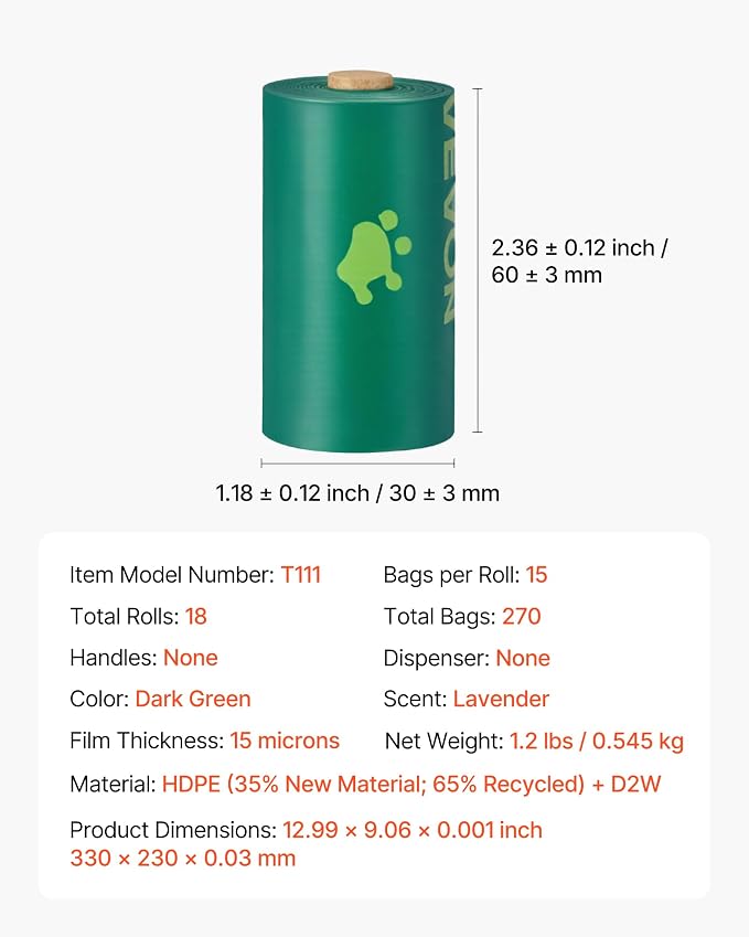 VEVOR Dog Poop Bags, Sturdy & Thick Pet Waste Bags, Biodegradable HDPE Waste - Image 7