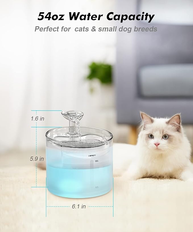 NPET WF100 Cat Fountain, 54oz/1.6L Automatic Pet Water Fountain Dog Water - Image 2
