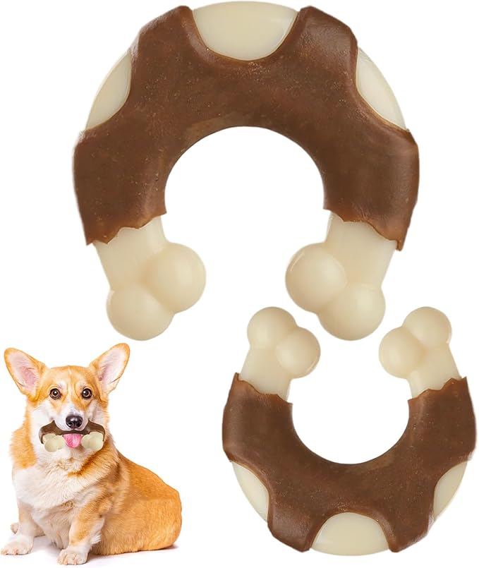 Durable Nylon Dog Bones, 2 Pack Dog Toys by Geeyteek