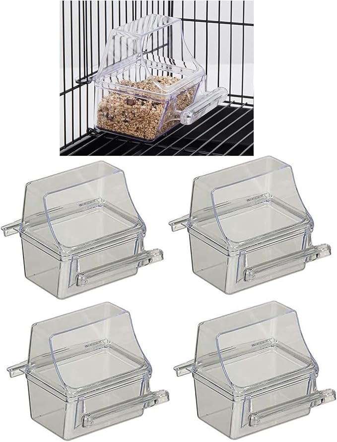 Mcage Lot of 4 Clear Transparent Bird Cage Birds Feeding & Watering Feeder Cups by Mcage