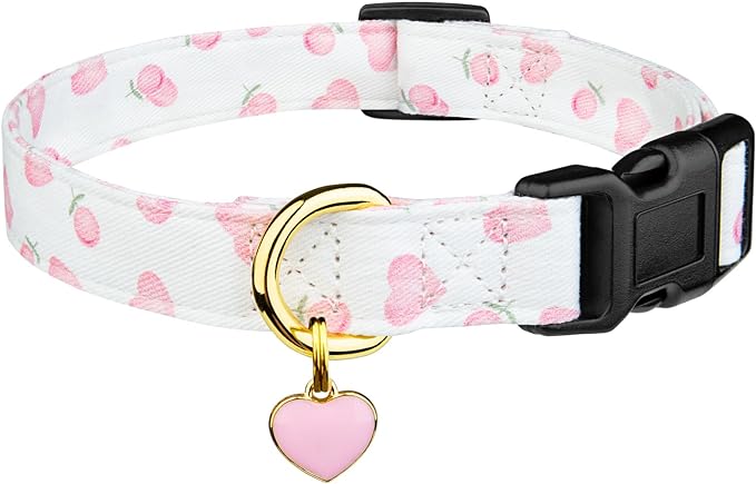 Cotton Handmade Dog Collar Cute and Distinctive Patterns White and Pink Love by Fyeqyaou