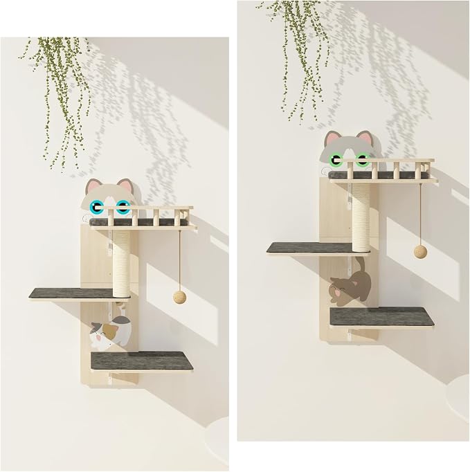 Cat Wall Shelves, 3 Platform Kitten Wall Furniture, DIY - Image 2