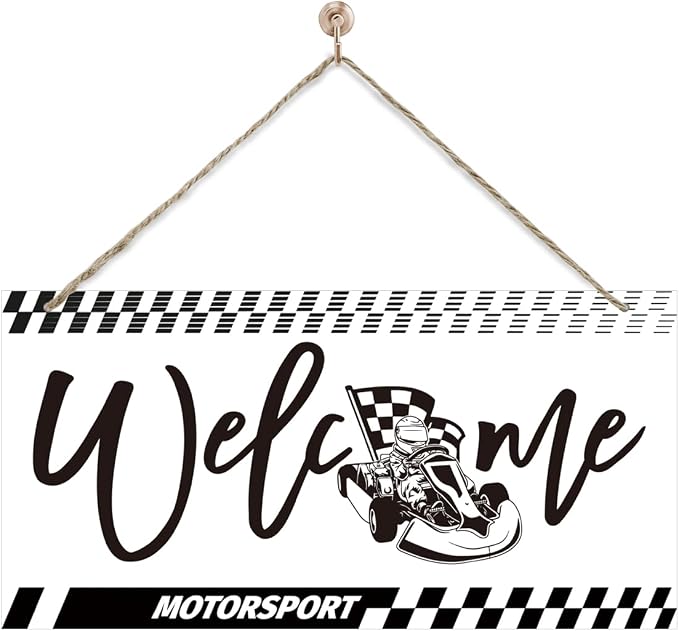 Welcome Sign for Front Door, Playroom Wall Decor, Motorsport Theme Wall Hanging by corner+wind