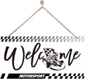 Welcome Sign for Front Door, Playroom Wall Decor, Motorsport Theme Wall Hanging by corner+wind