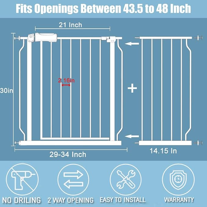 Safety Baby Gates for Doorway Stairs 43.5-48 Inch Extra Wide Child Gate for Kid - Image 2