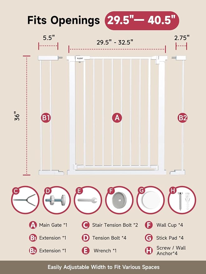 36" Extra Tall Baby Gate for Stairs, 29.5-40.5" Wide Dog Gate for Doorways - Image 5