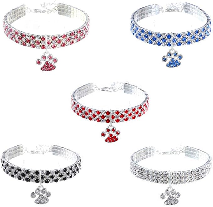 Pet Collar with Diamonds, Adjustable Crystal Diamond Elastic Heart Claw Pendant - Image 5