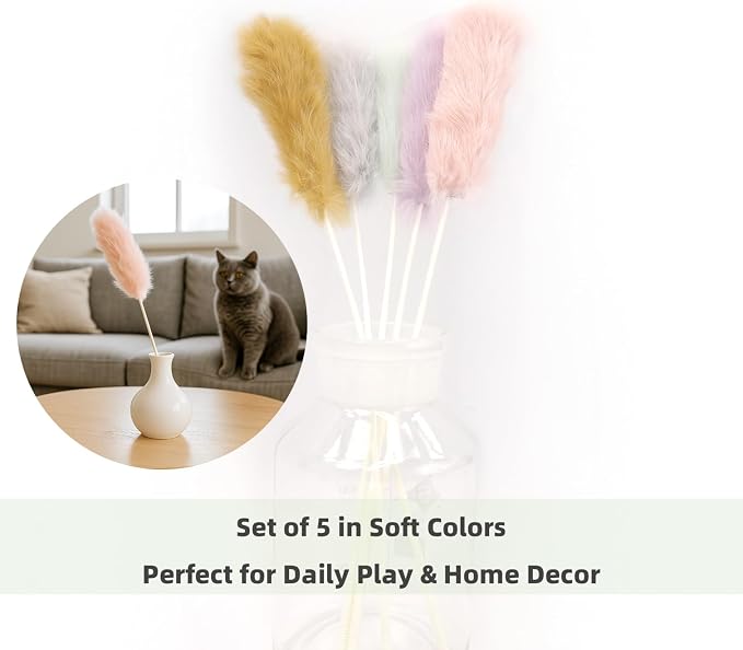 Rabbit Fur Cat Toys – 5PCS Interactive Cat Wand Toys - Image 3