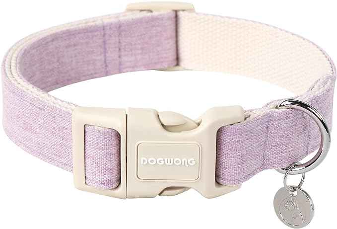 DOGWONG Cotton Hemp Dog Collar, Heavy-Duty Purple Dog Collar Adjustable Soft