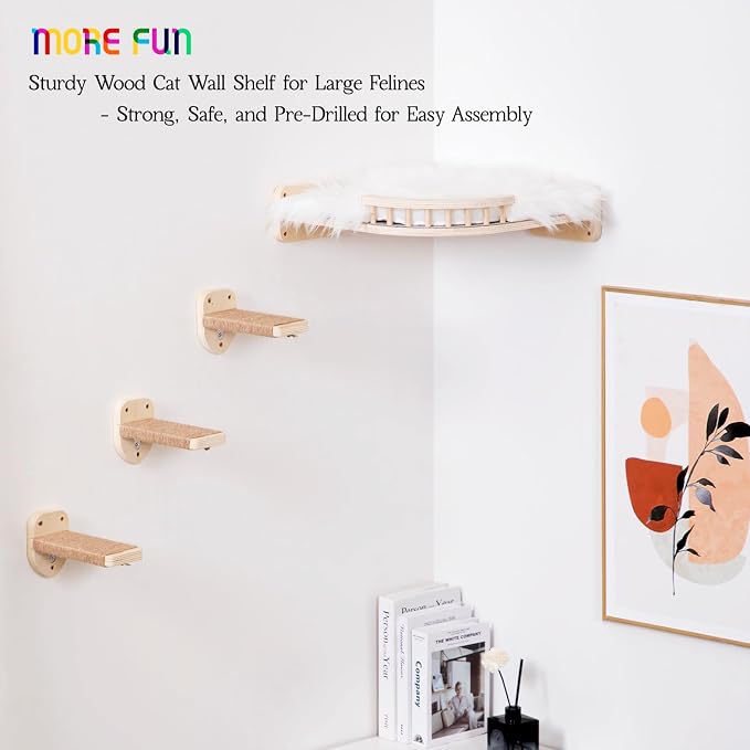 Large Cat Shelves with 3 Steps, Wall Mounted Cat Climbing Shelf with Plush - Image 7