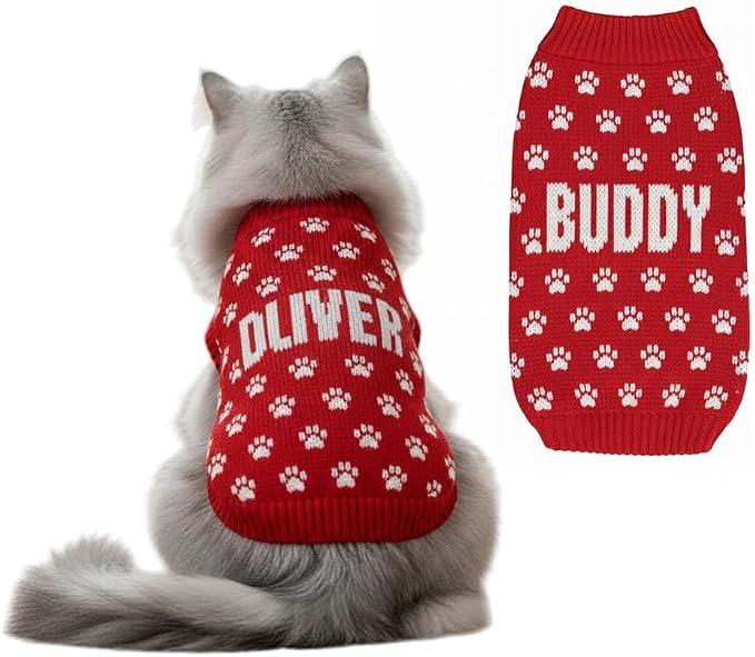 Custom Pet Knit Sweater with Name Personalized Dog Cat Outfit Paw Pattern by GrewearFashion