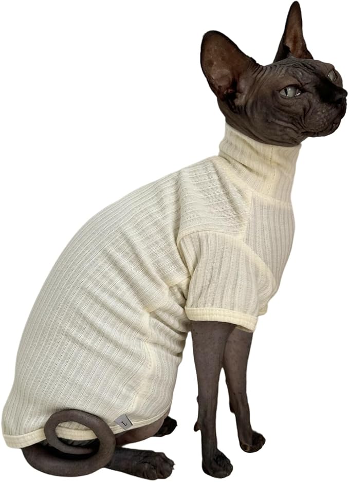 Sphynx Cats Shirt Cat Turtleneck Cotton Sweater Pullover Kitten T-Shirts - Image 4