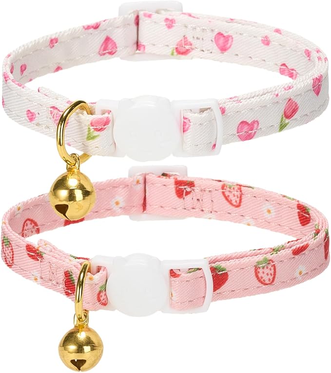 2 Pack Cat Collars, Removable Bowtie, Floral Pattern, Safety Breakaway Clasp - Image 2