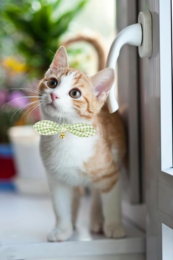 Bowtie Cat Collar with Bell, 2 Pack Cotton Breakaway Kitten Collars with - Image 6