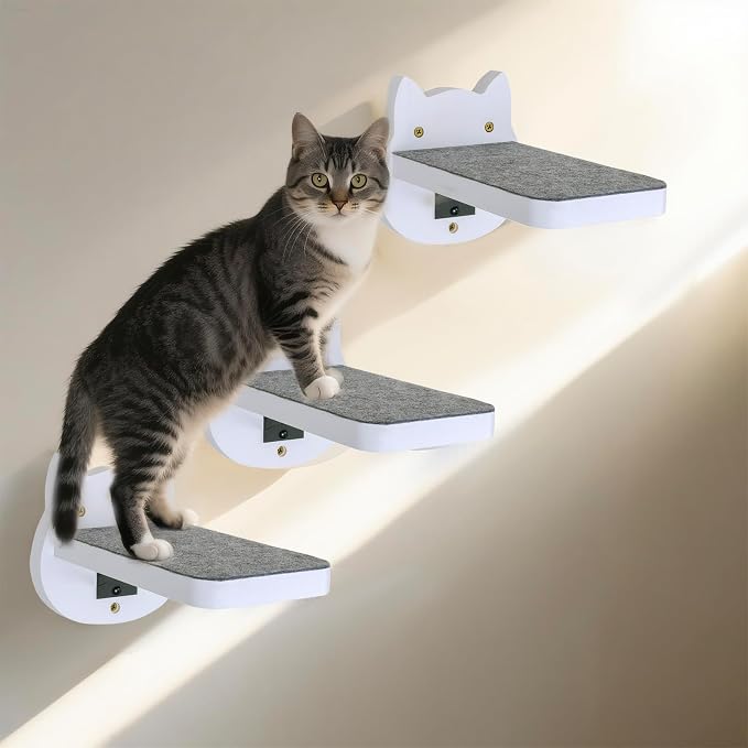 ESPETS White Painted Wooden Cat Wall Floating Steps Set of 3 - Image 7