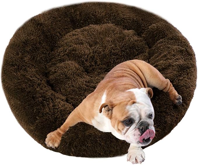 BODISEINT Faux Fur Dog Bed, Shag Round Anti-Anxiety Pet Calming Doughnut Cuddler - Image 4