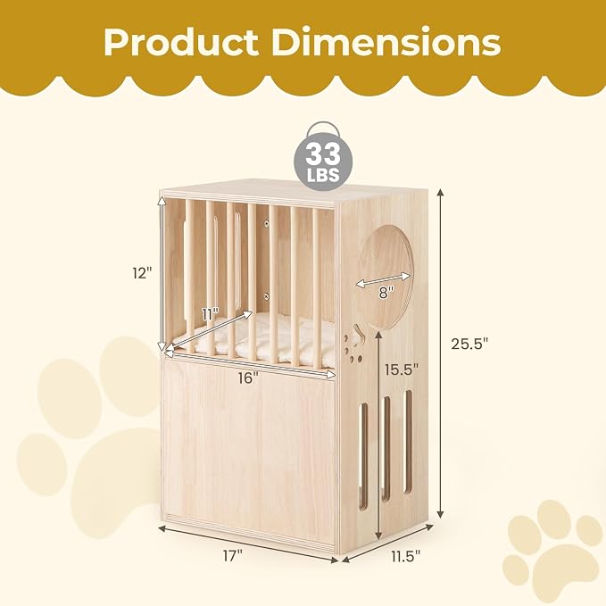 Tangkula 2-Tier Luxury Wood Cat House, Wooden Kitten Cage Condo - Image 8
