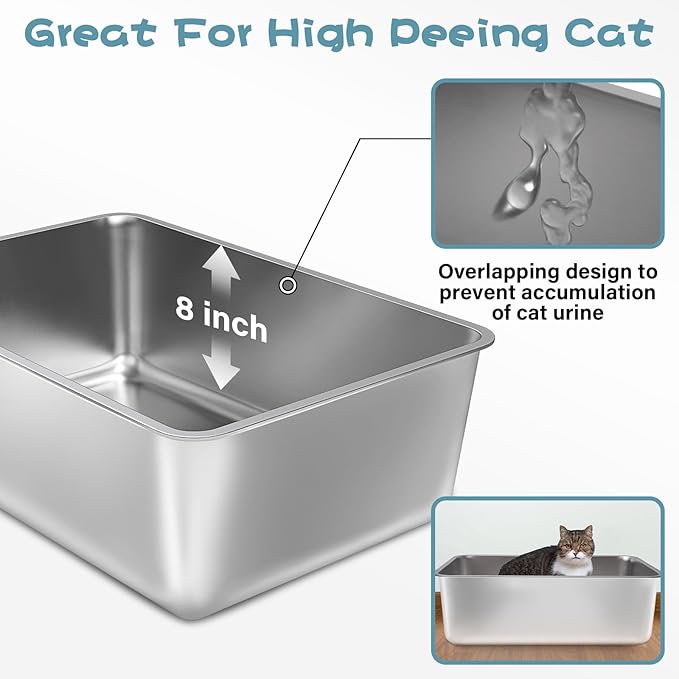 2 Pack Stainless Steel Cat Litter Box, 23.6"x15.8"x8" XXL Stainless Steel - Image 3
