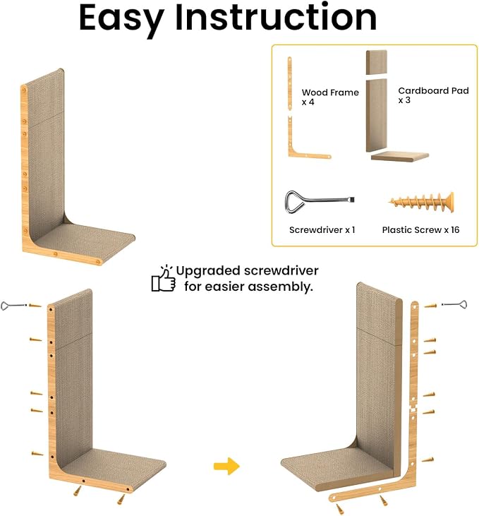 Cardboard Cat Scratcher, 23 Inch L Shape Scratch Pad Wall Mounted, Vertical - Image 6