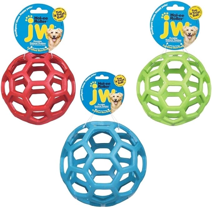 JW Pet Hol-ee Roller Dog Toy Puzzle Ball, Natural Rubber, Colors May Vary - Image 2