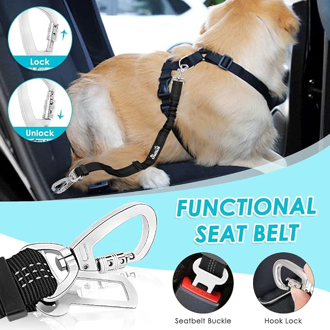 SlowTon Dog Seat Belt Harness for Car, Dog Car Harness Adjustable Mesh - Image 4