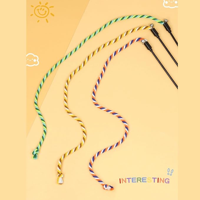 KABASI 3PCS Cat String Wand Toys, Colorful Interactive Cats Teaser Wand - Image 5