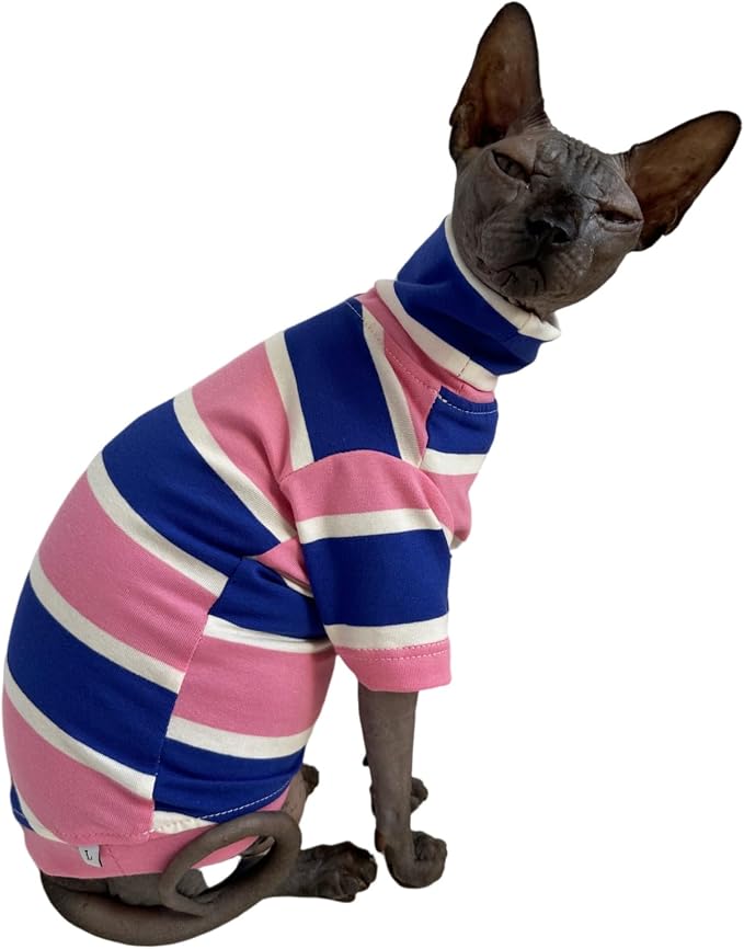 Vintage Stripes Sphynx Hairless Cats Shirt Cotton Cat Turtleneck Pet Clothes - Image 2