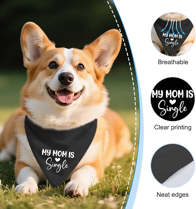My Mom is Single Funny Dog Bandana, Valentine's Day Dog Bandana, Adjustable Pet - Image 3