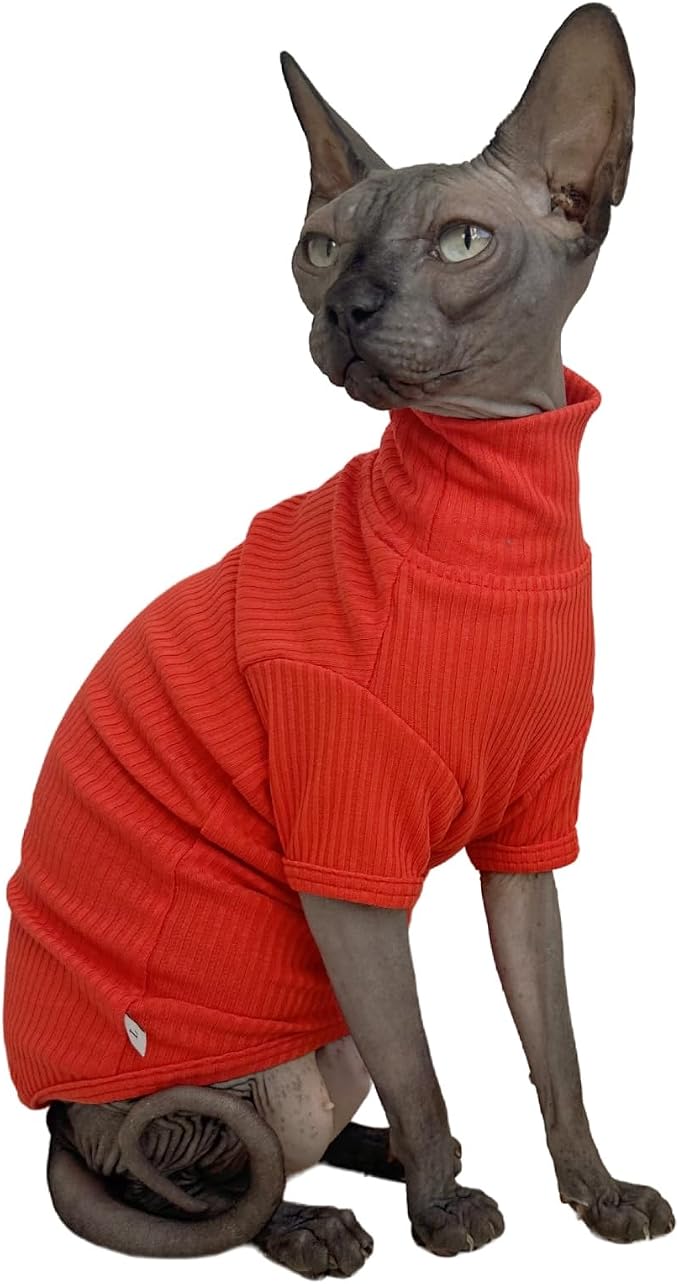 Sphynx Cats Shirt Cat Turtleneck Cotton Sweater Pullover Kitten T-Shirts - Image 3