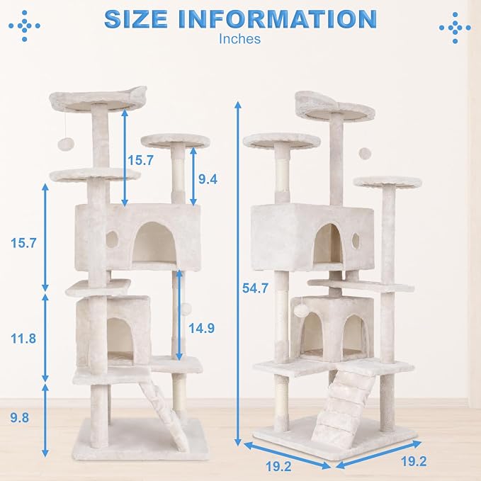 FDW | 54" Cat Tree Tower | Beige | Multi-Level Indoor Activity Center - Image 7