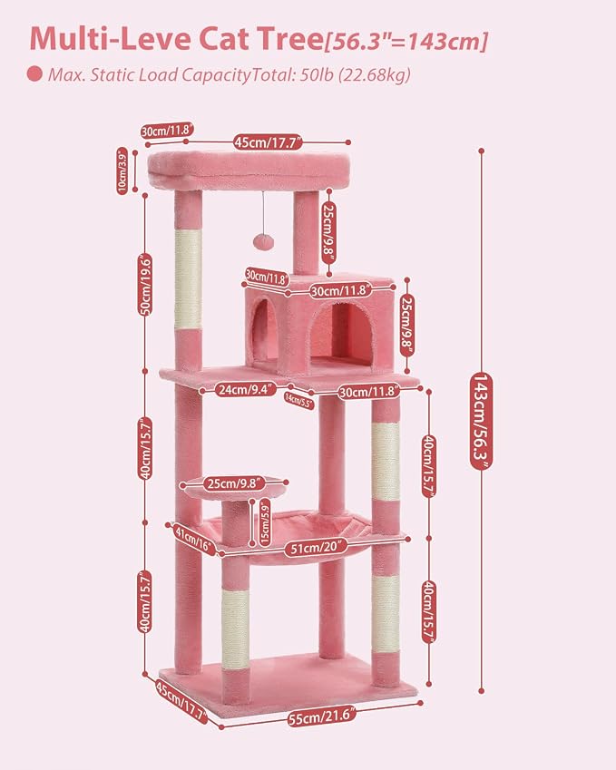 Cat Tree for Large Cats with Metal Plush Big Hammock, 56.3" Cat Tower for - Image 3