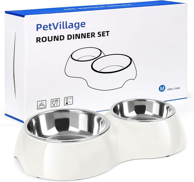 Double Dog Bowls Set – Non-Slip Pet Food & Water Dishes by Petvillage