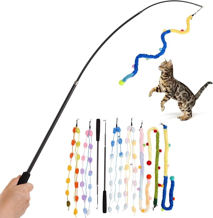 Cat Wand Toy, Long Interactive Wand Toys by PATTEPOINT