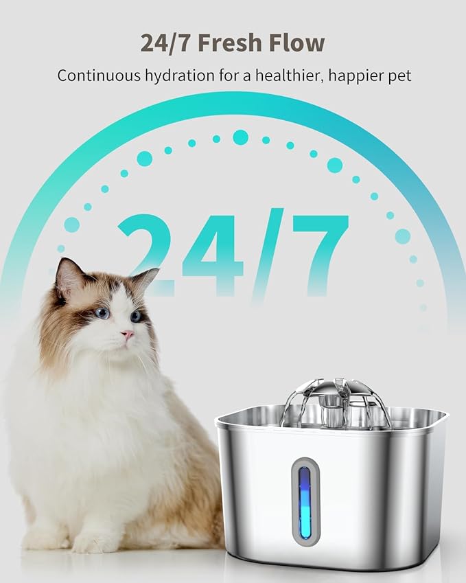 Cat Water Fountain Stainless Steel, 2.2L/74oz Cat Fountain - Image 4