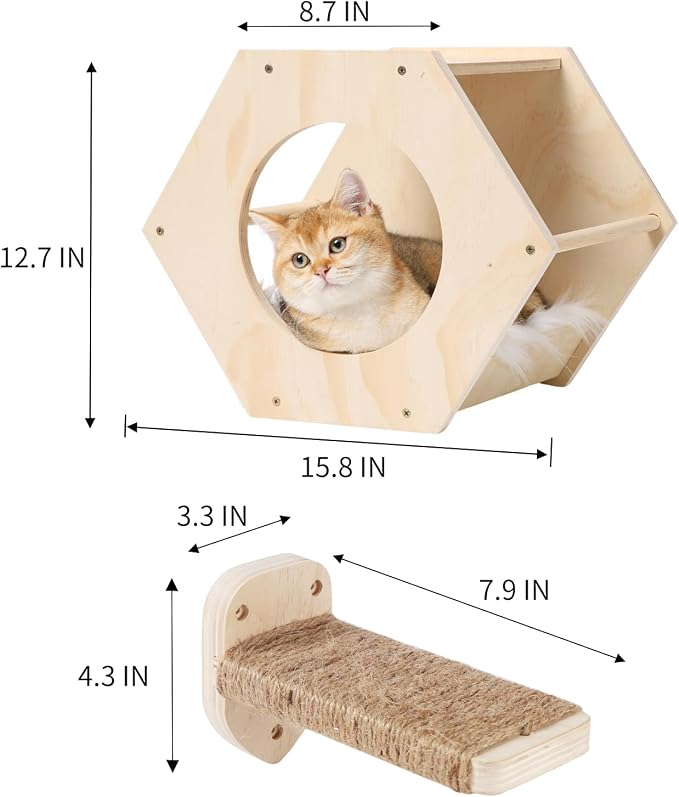 KATRIS Cat Shelves with 3 Steps Scratcher Post & Hammock, Wall Mounted Climbing - Image 5
