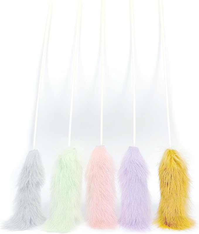 Rabbit Fur Cat Toys – 5PCS Interactive Cat Wand Toys - Image 7