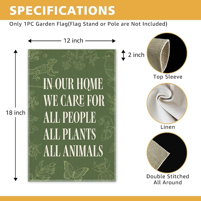 In Our Home We Care for All People Plants Animals Garden Flag, Double Sided - Image 2