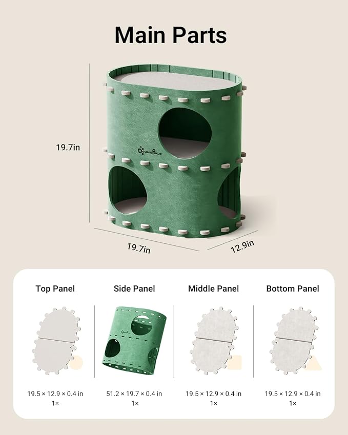 DownyPaws Cat House for Indoor Cats, 2-Storey Foldable Cat Bed Cave, Felt Cats - Image 9