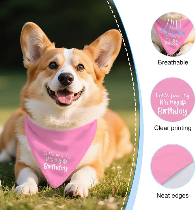 Let's Pawty It's My Birthday Dog Bandana, Happy Birthday Girl Dog Bandana - Image 3