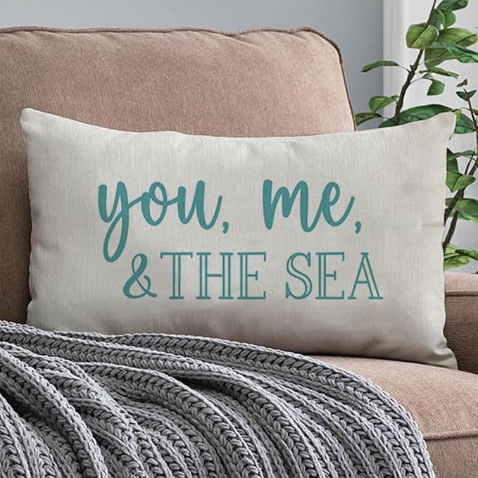 PANDICORN Summer Beach Throw Pillow Covers 12x20 Inch Blue Words You Me and The - Image 5